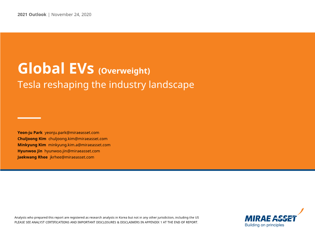 Global Evs (Overweight) Tesla Reshaping the Industry Landscape