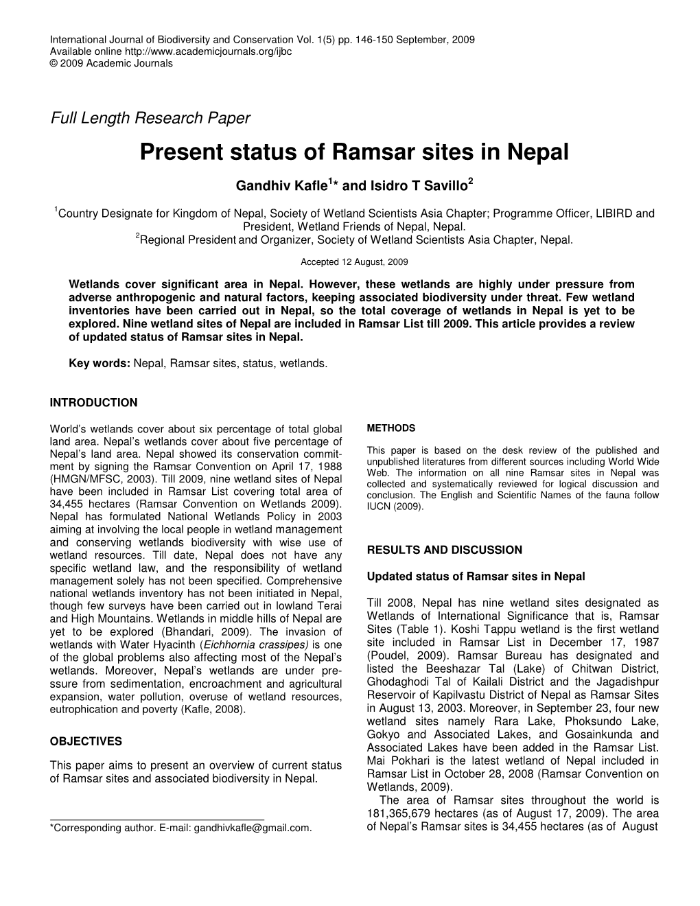 Present Status of Ramsar Sites in Nepal