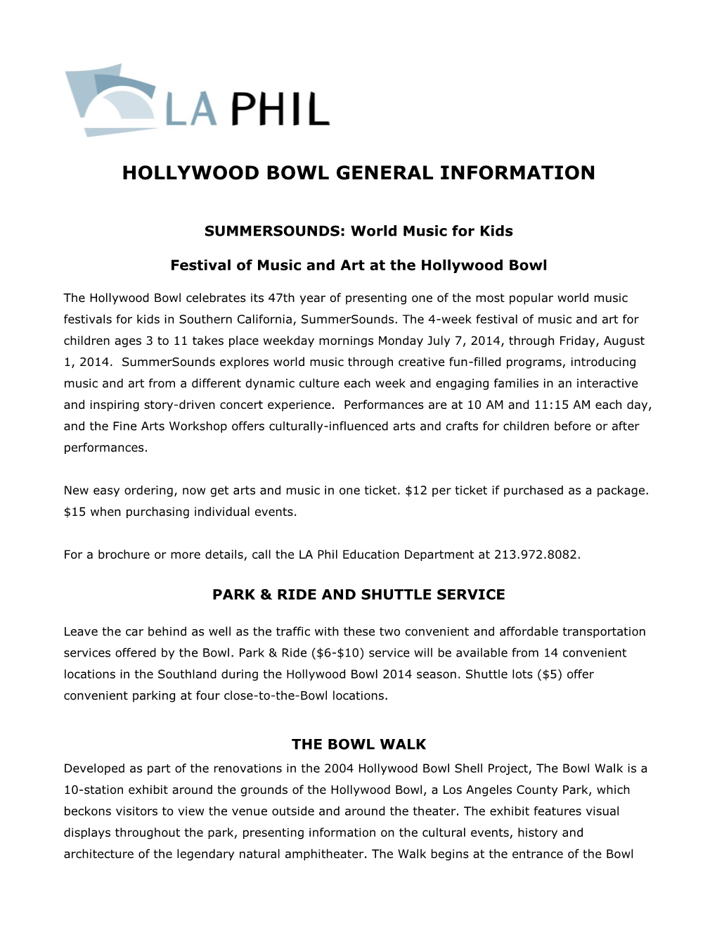Hollywood Bowl General Information
