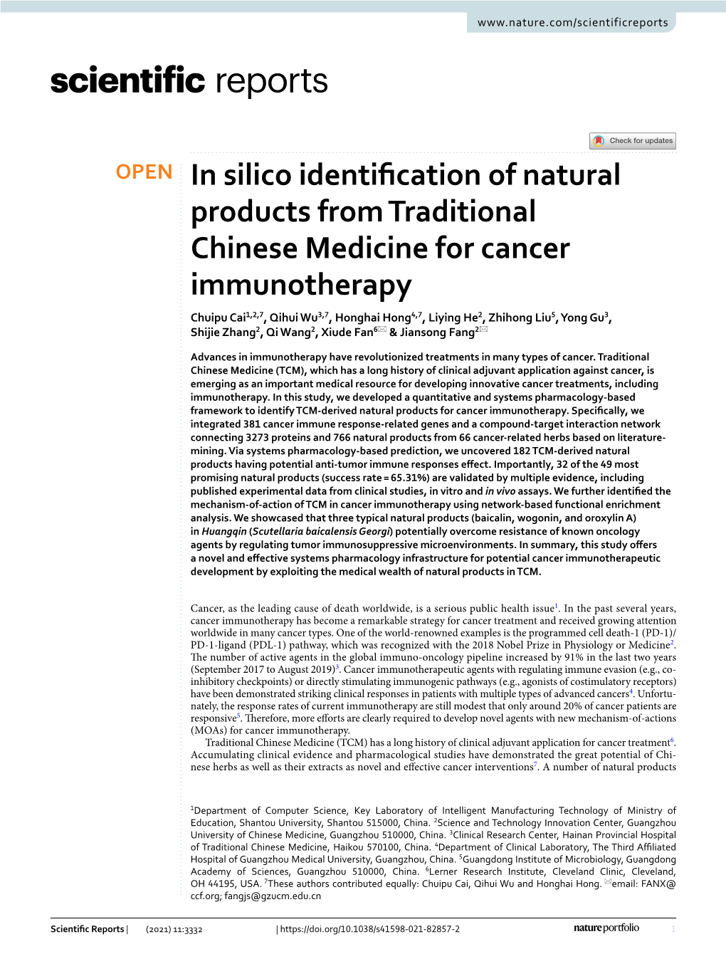 In Silico Identification of Natural Products from Traditional Chinese