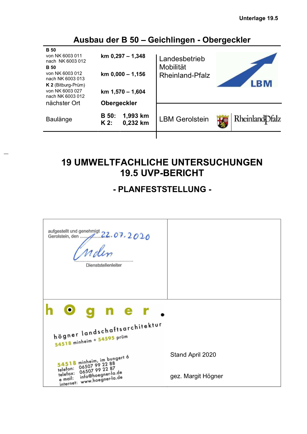 19 Umweltfachliche Untersuchungen 19.5 Uvp-Bericht - Planfeststellung