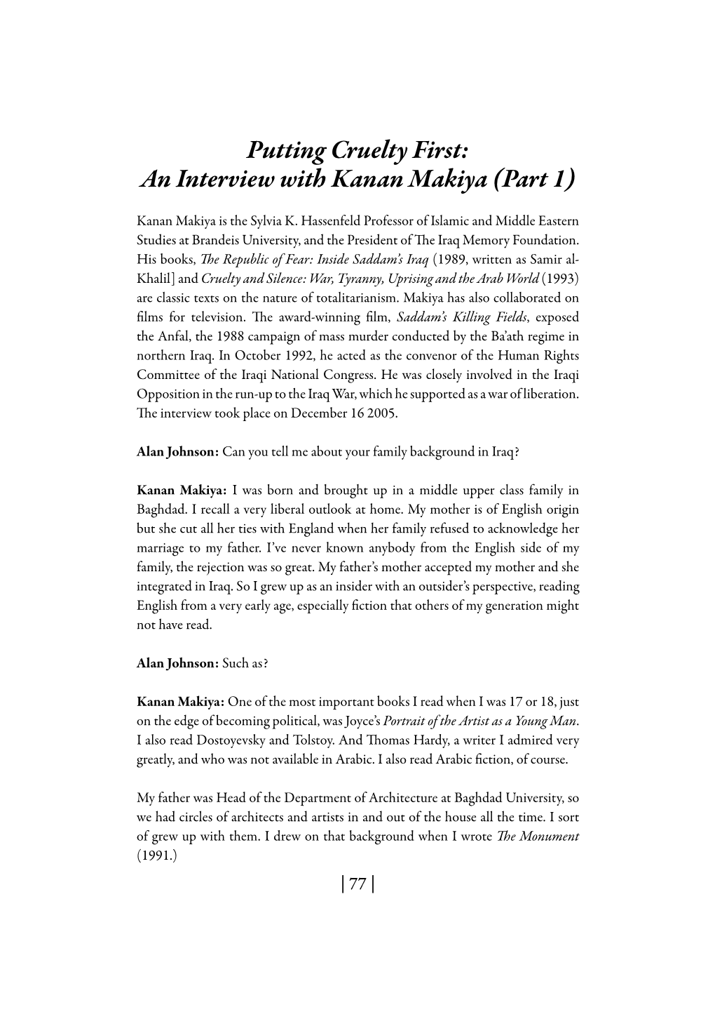 An Interview with Kanan Makiya (Part 1)