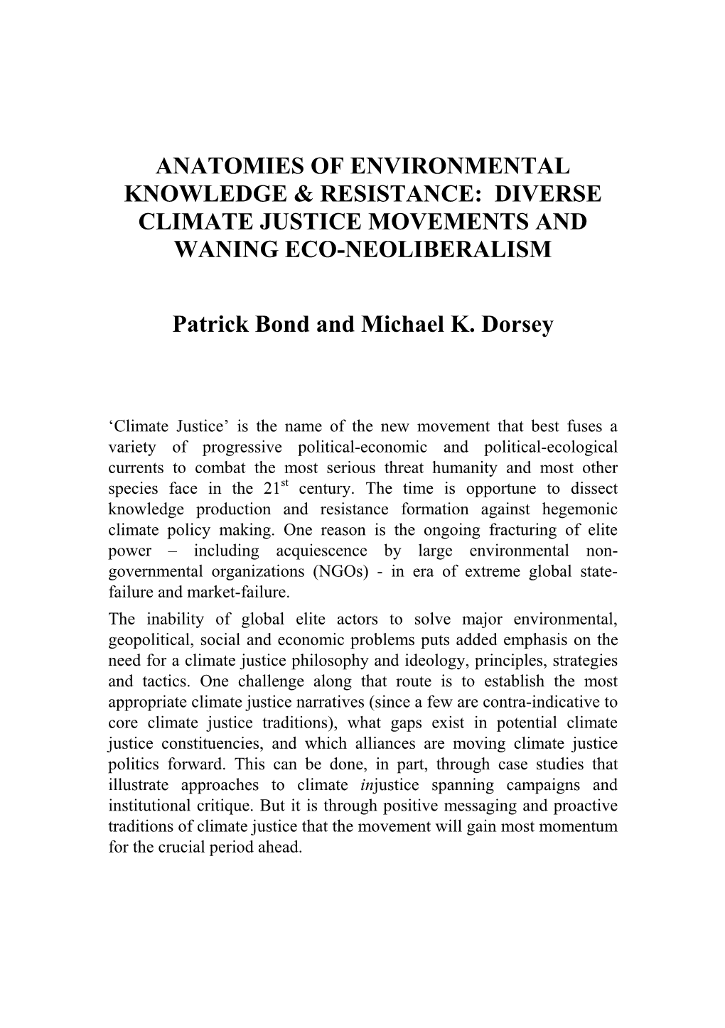 Anatomies of Environmental Knowledge and Resistance