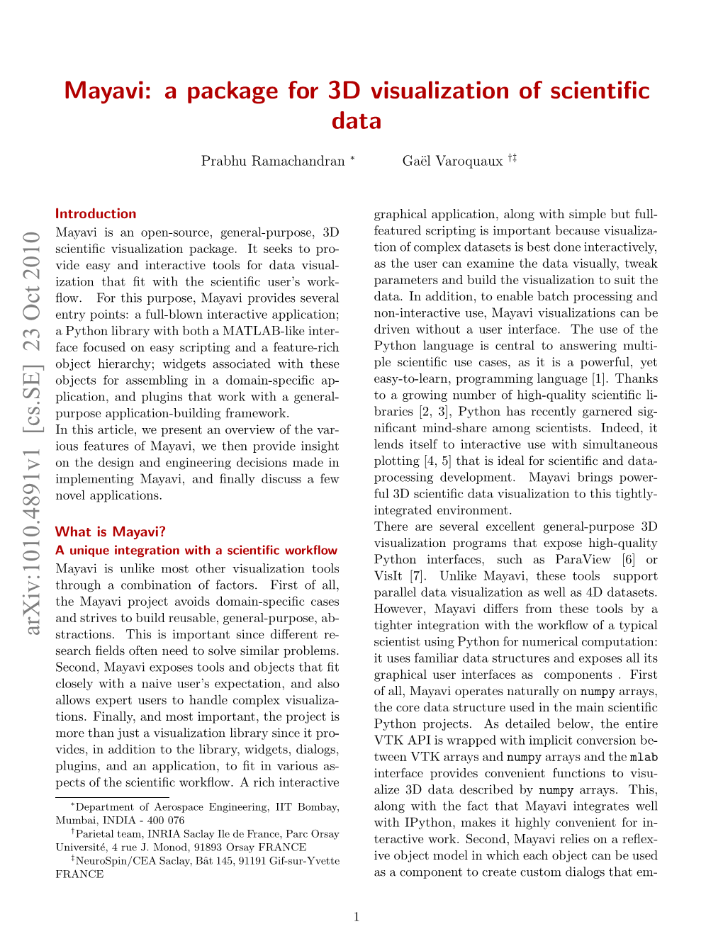 Mayavi: a Package for 3D Visualization of Scientific Data