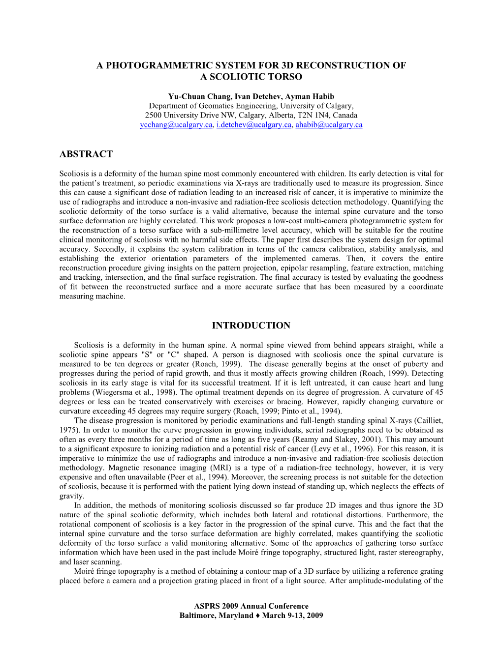 A Photogrammetric System for 3D Reconstruction of a Scoliotic Torso