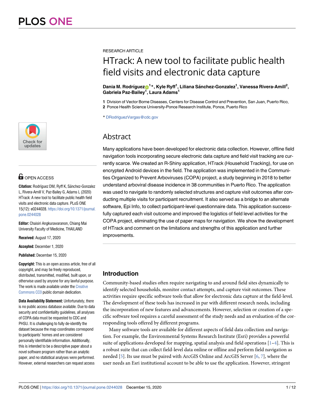 A New Tool to Facilitate Public Health Field Visits and Electronic Data Capture