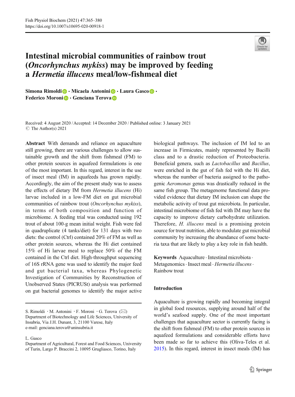 May Be Improved by Feeding a Hermetia Illucens Meal/Low-Fishmeal Diet