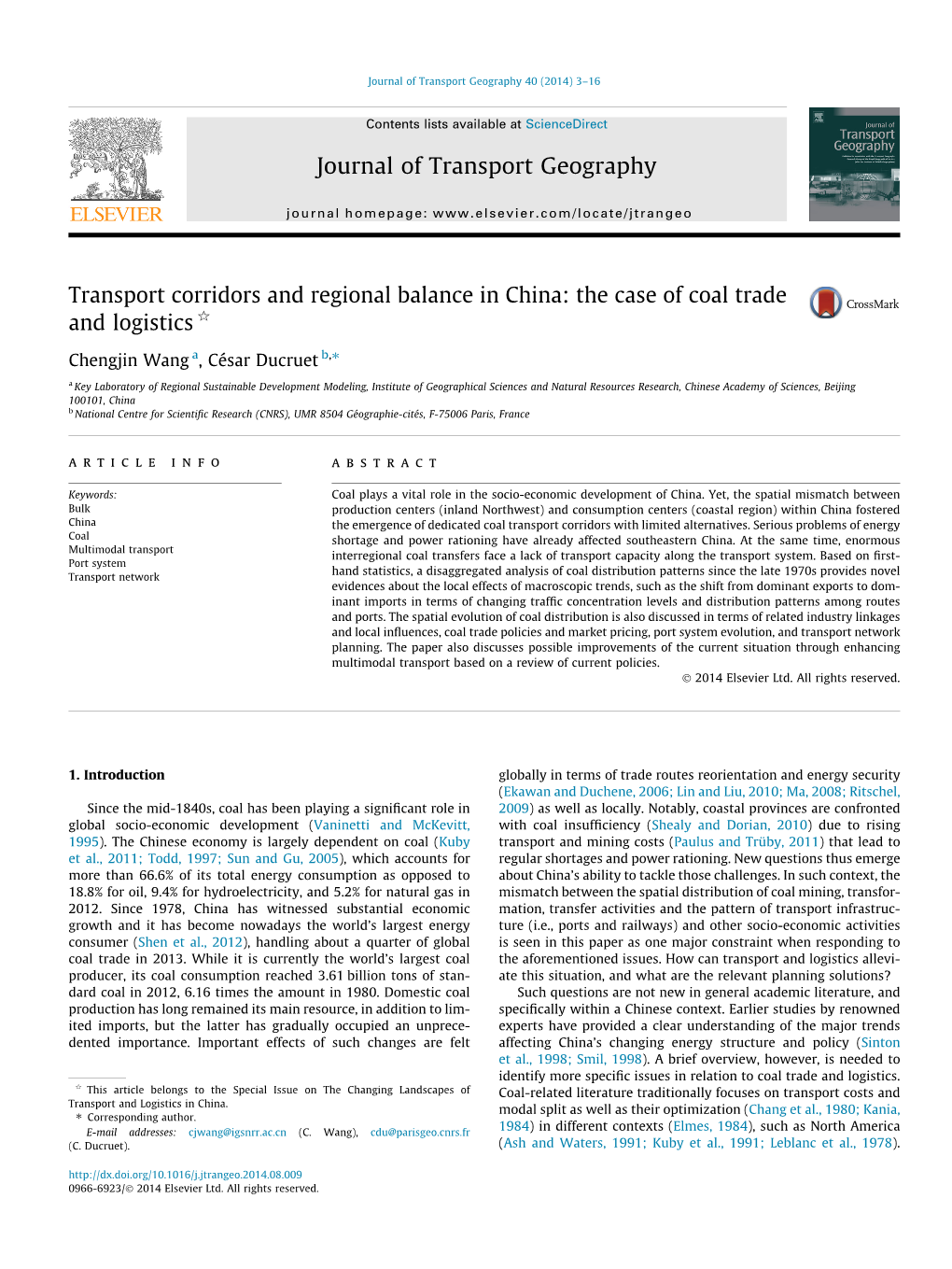 Transport Corridors and Regional Balance in China: the Case of Coal