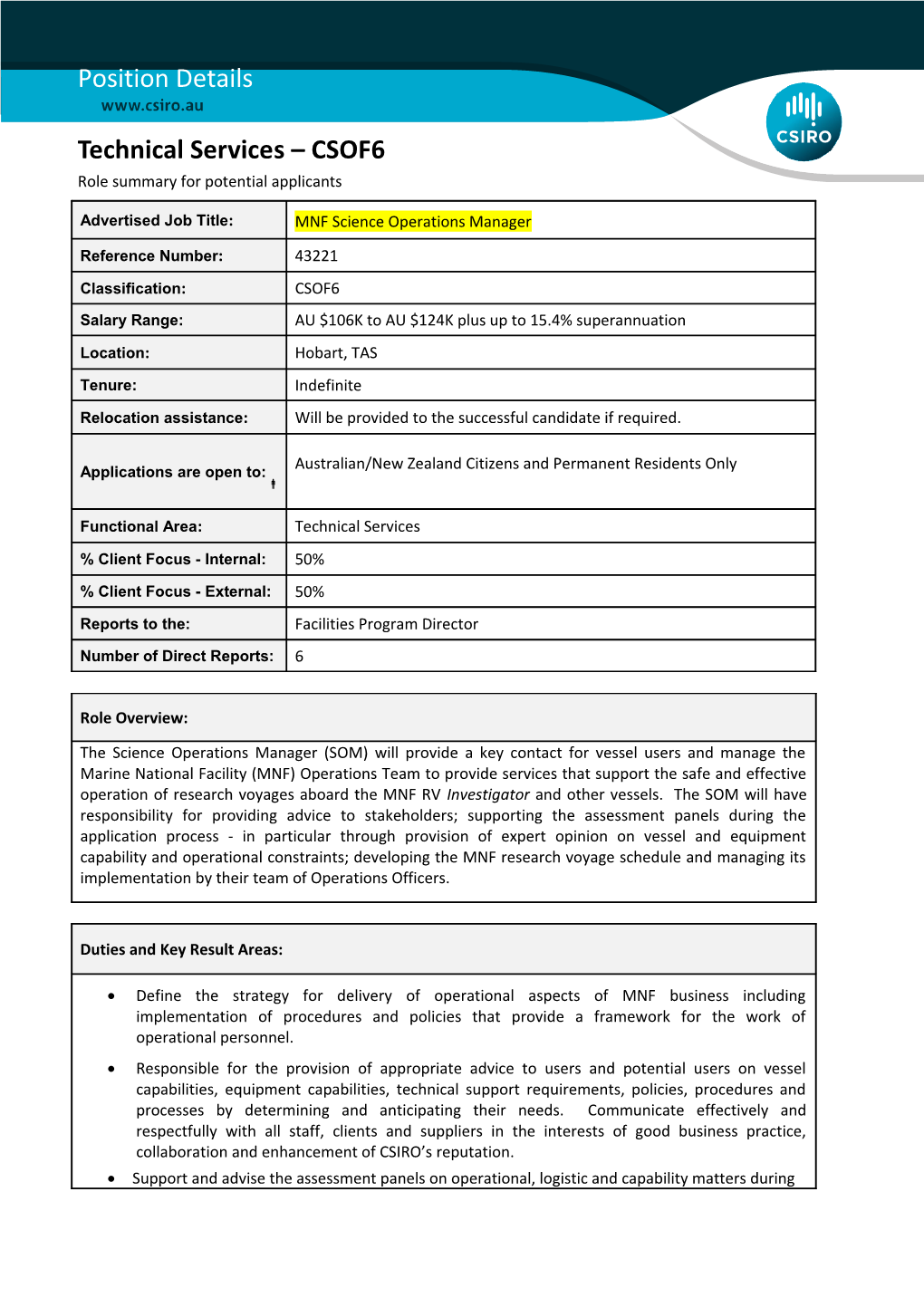 Position Details - Technical Services - CSOF6