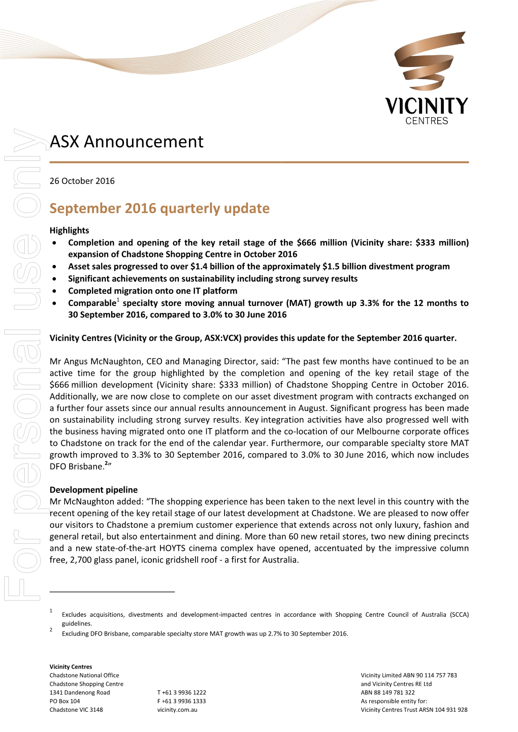 ASX Annoucement 17 February 2016