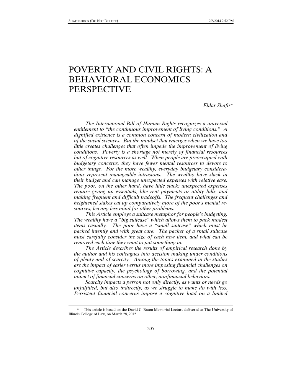Poverty and Civil Rights: a Behavioral Economics Perspective