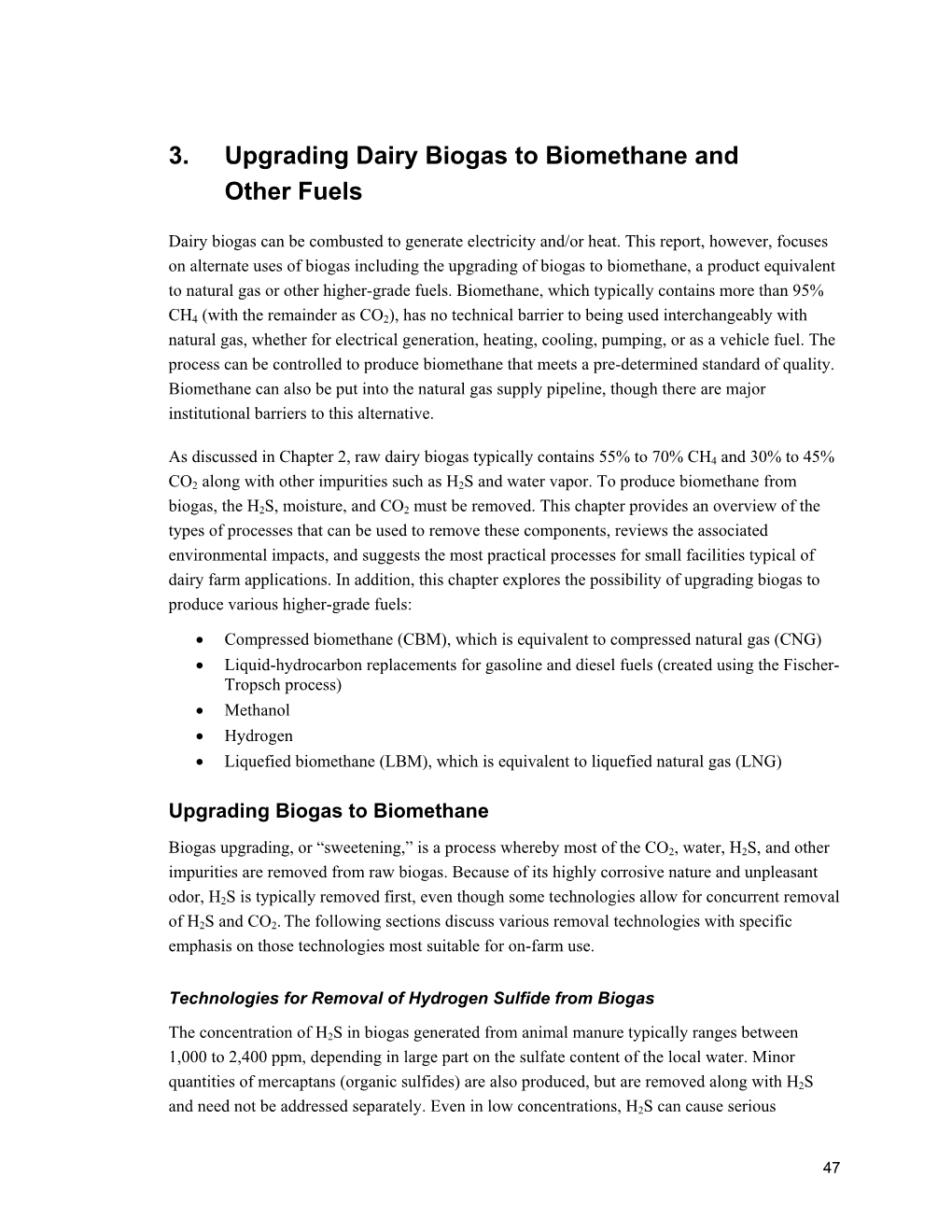 3. Upgrading Dairy Biogas to Biomethane and Other Fuels