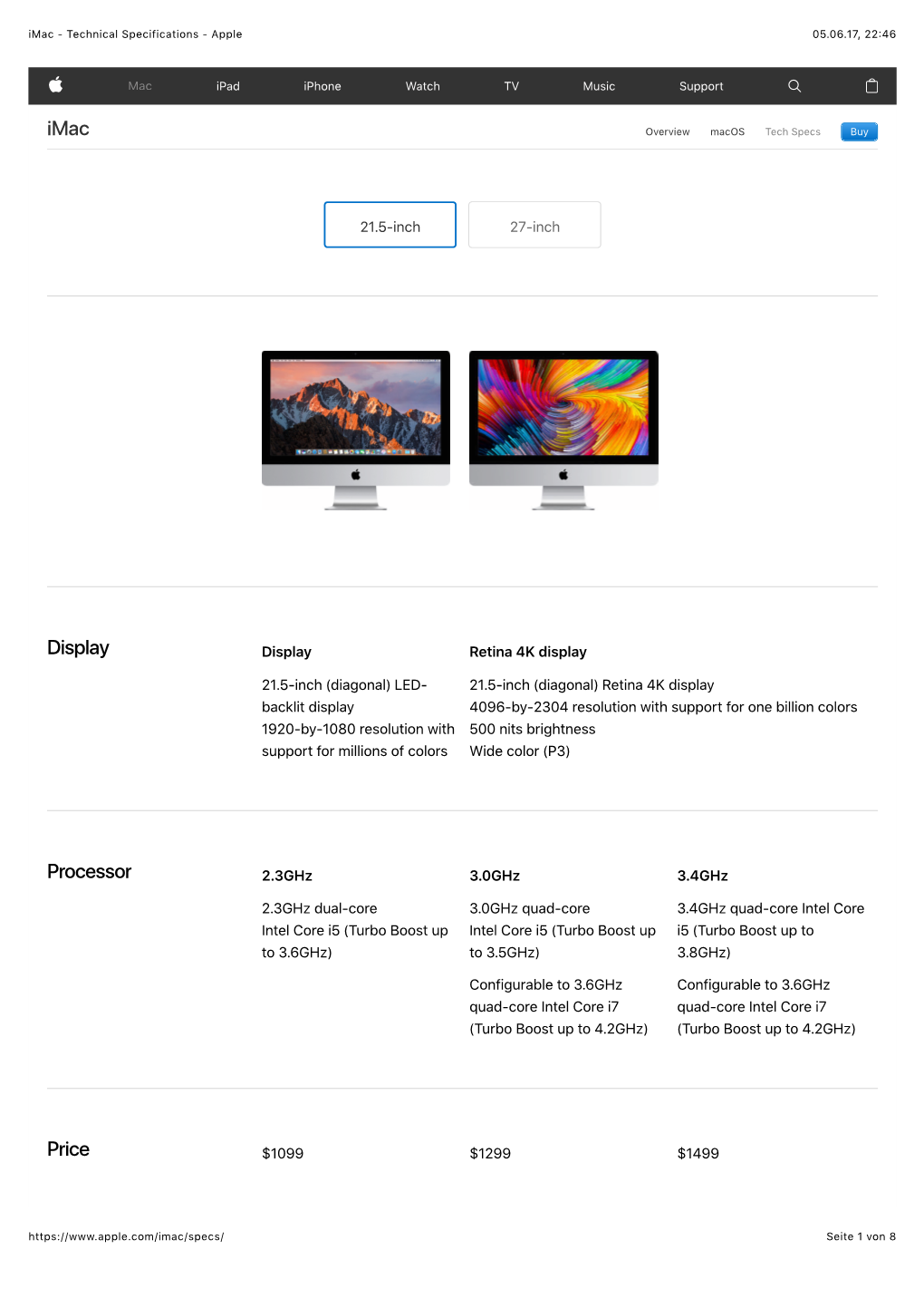 Imac - Technical Specifications - Apple 05.06.17, 22�46