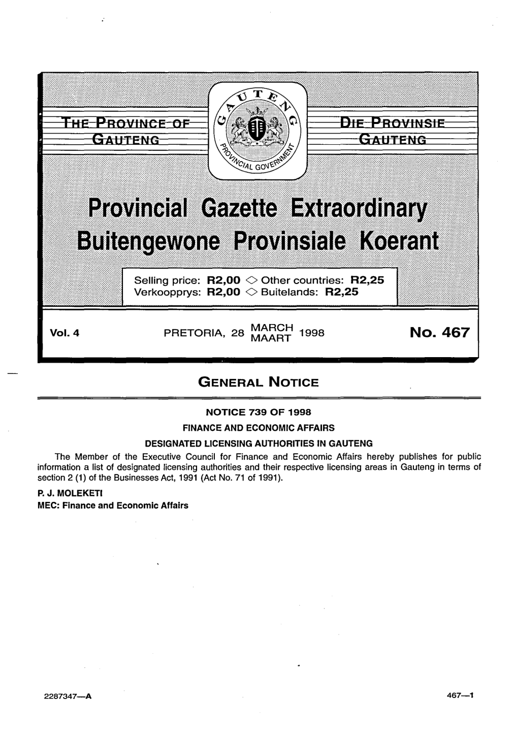 Gauteng Provincial Gazette Vol 4 No 467