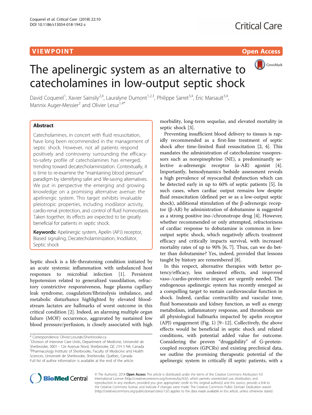 The Apelinergic System As an Alternative to Catecholamines in Low
