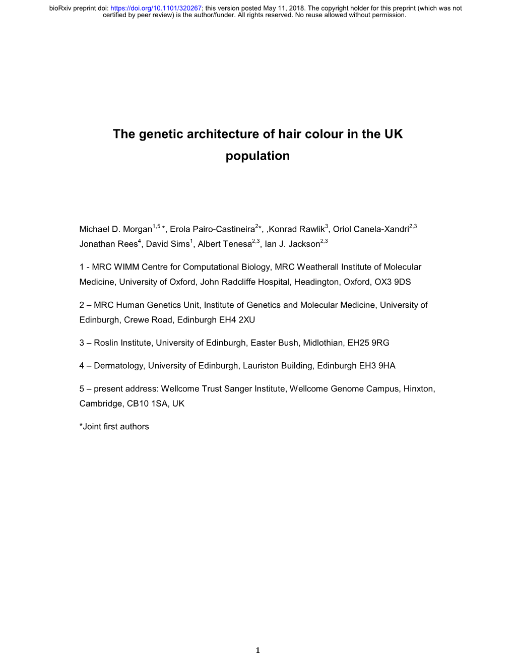 The Genetic Architecture of Hair Colour in the UK Population