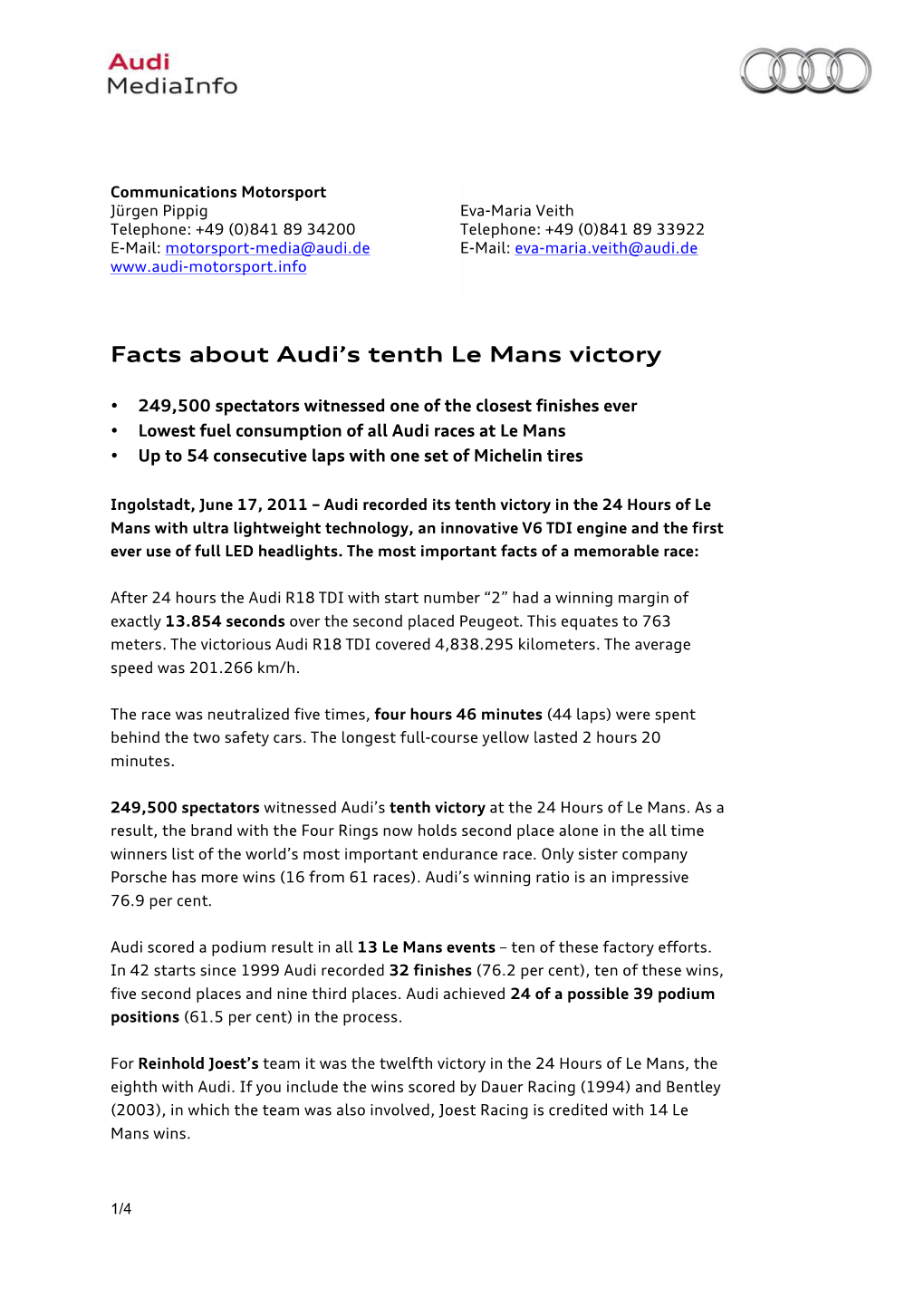 Facts About Audi's Tenth Le Mans Victory