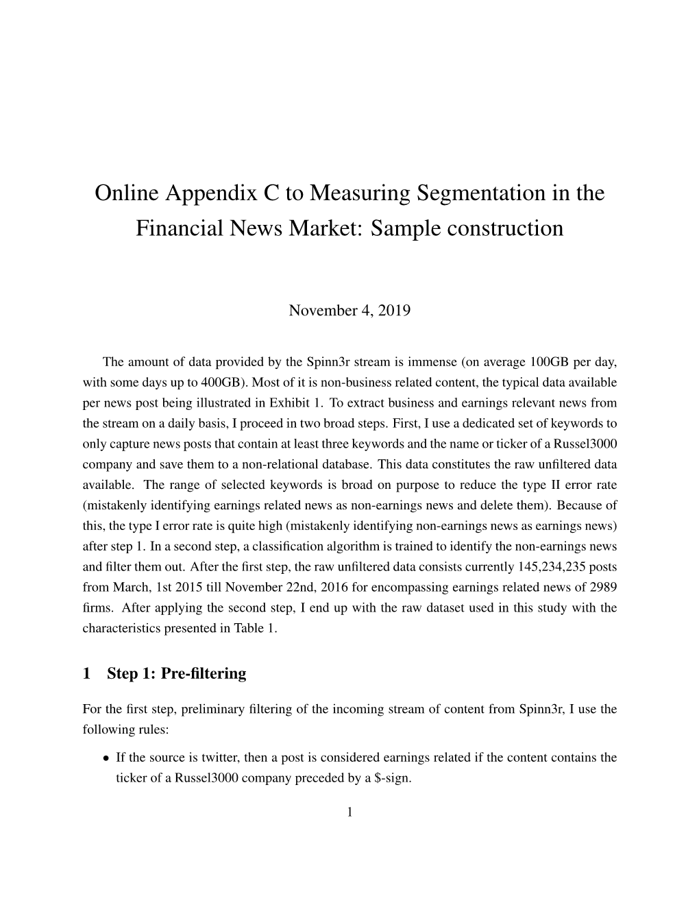 Online Appendix C to Measuring Segmentation in the Financial News Market: Sample Construction