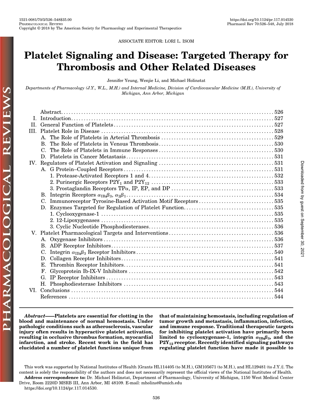 Platelet Signaling and Disease: Targeted Therapy for Thrombosis and Other Related Diseases
