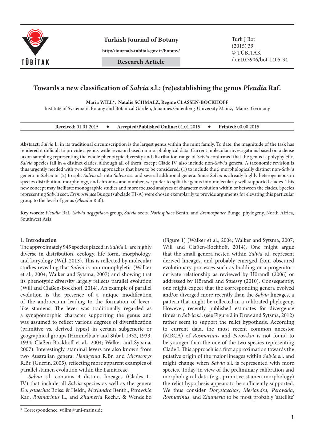 Towards a New Classification of Salvia Sl