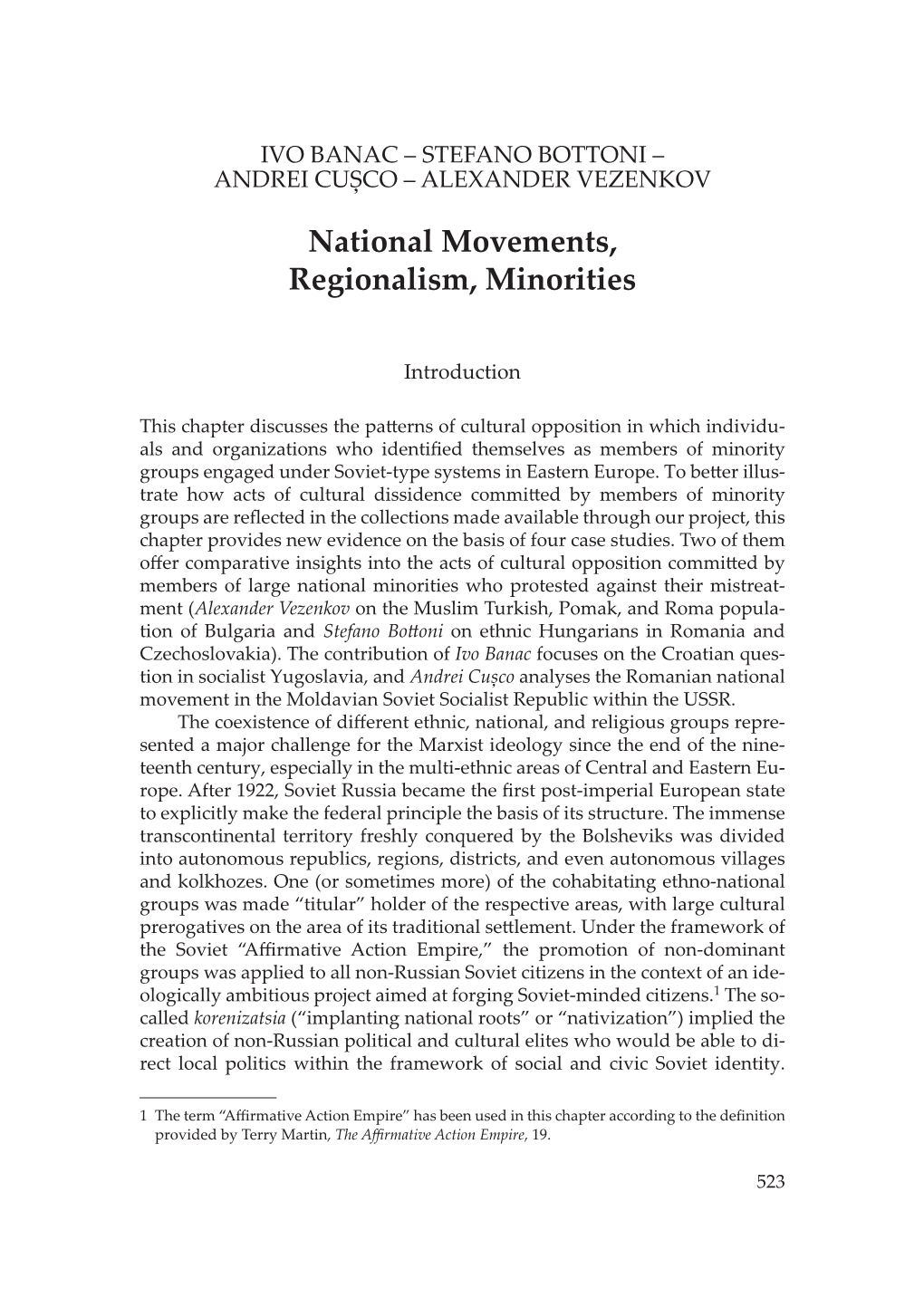 National Movements, Regionalism, Minorities