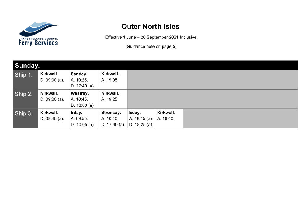 Outer North Isles Ferry Services Timetable