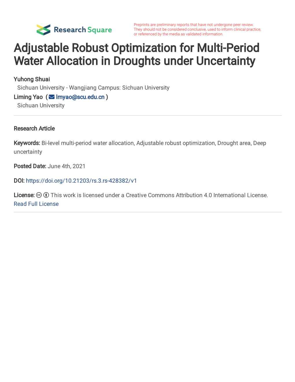 Adjustable Robust Optimization for Multi-Period Water Allocation in Droughts Under Uncertainty