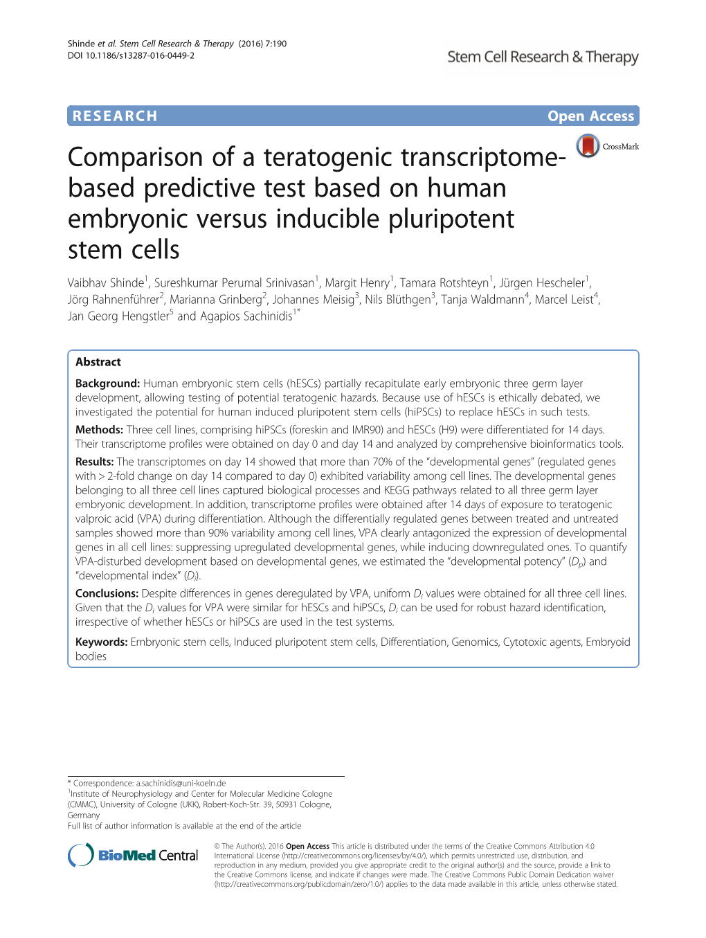 Comparison of a Teratogenic Transcriptome-Based Predictive Test