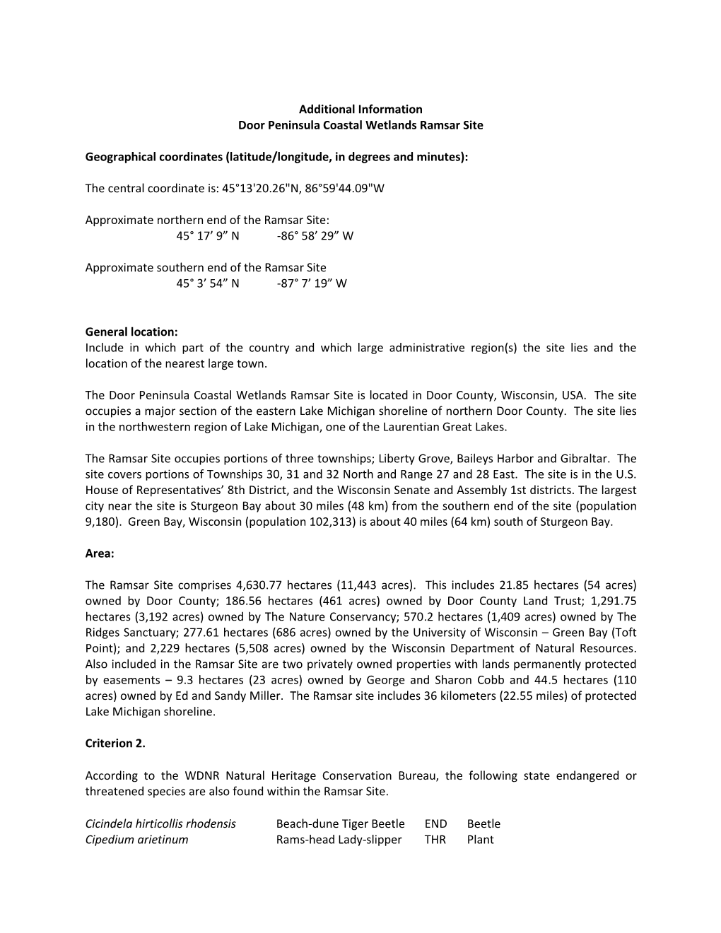 Information Sheet on Ramsar Wetlands