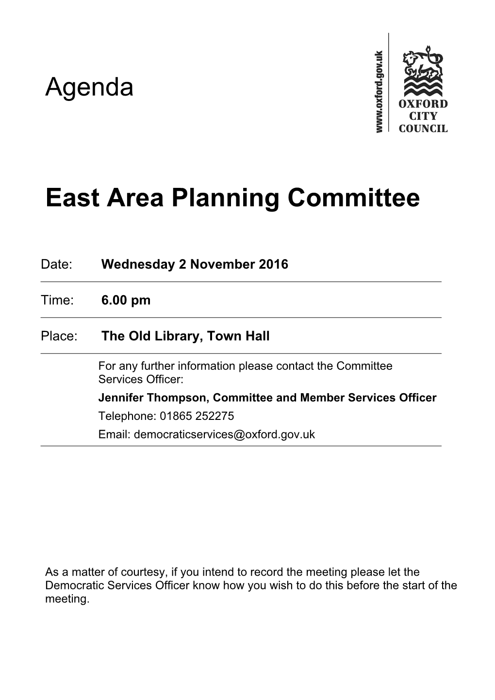 (Public Pack)Agenda Document for East Area Planning Committee, 02