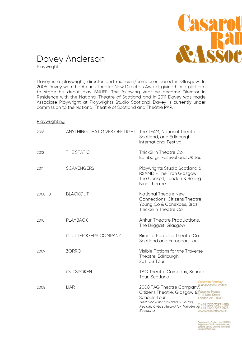 Davey Anderson CV Headed