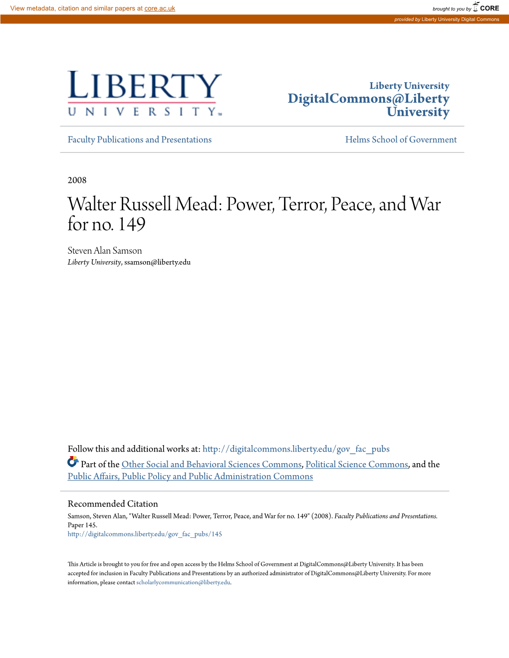 Walter Russell Mead: Power, Terror, Peace, and War for No