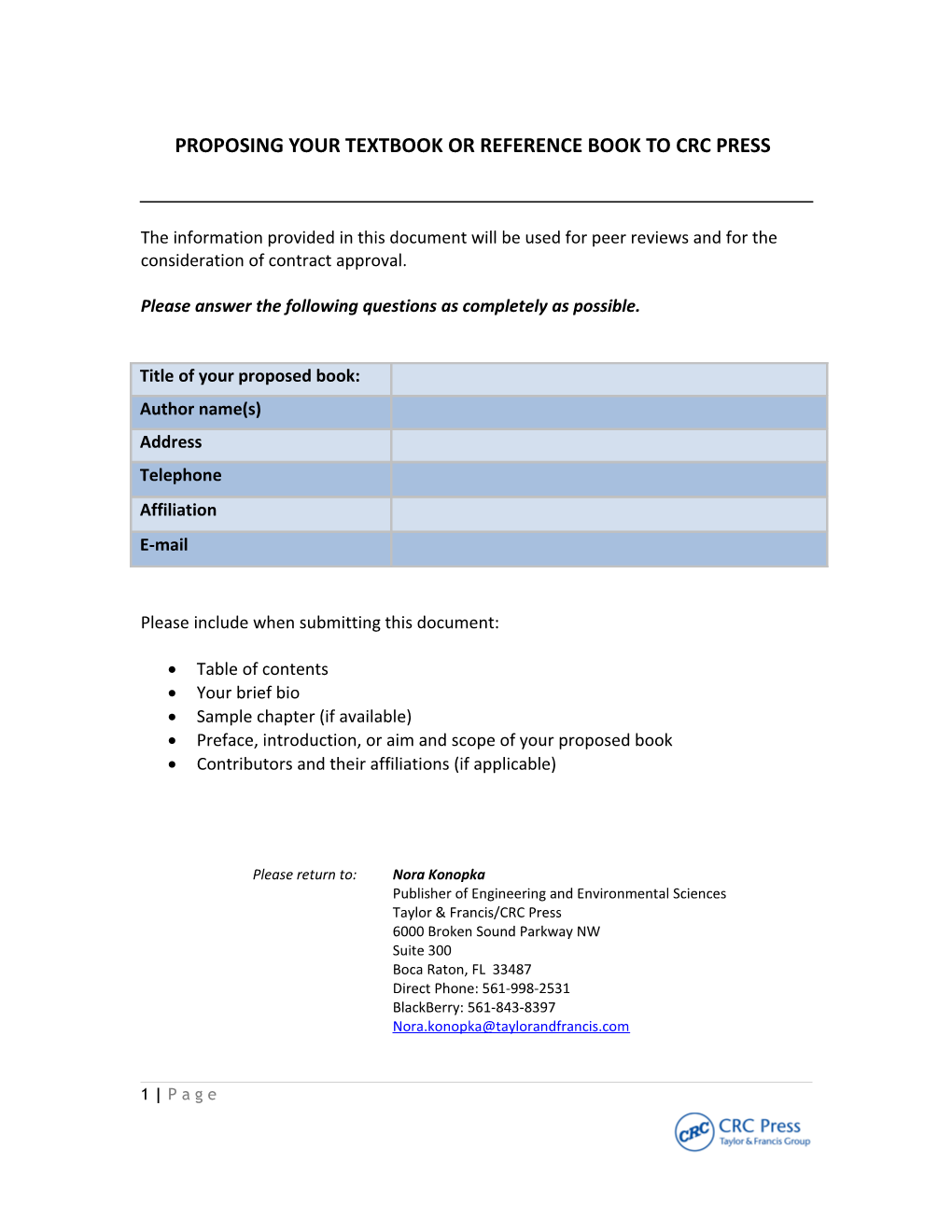 Proposing Your Textbook Or Reference Book to Crc Press