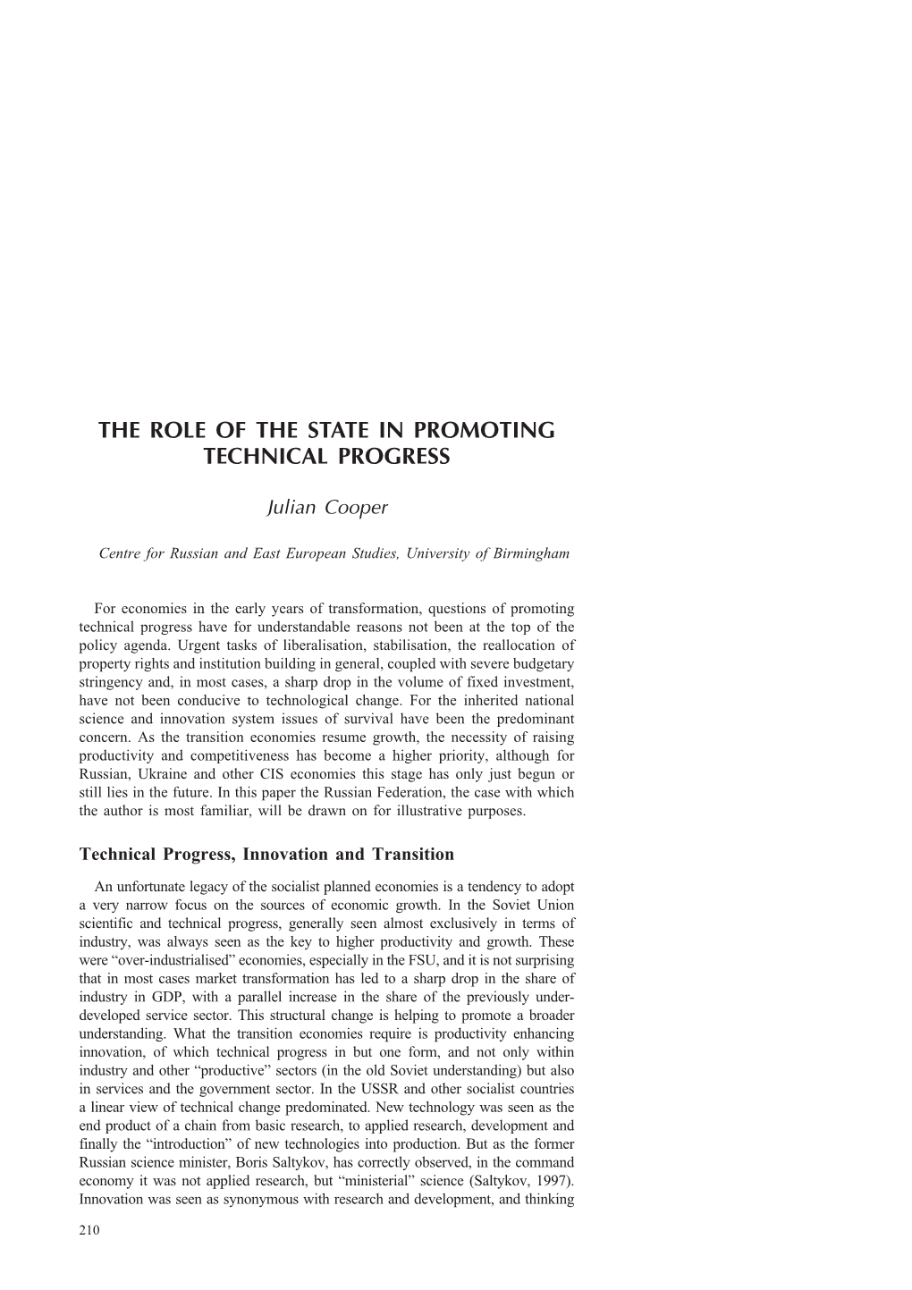 The Role of the State in Promoting Technical Progress