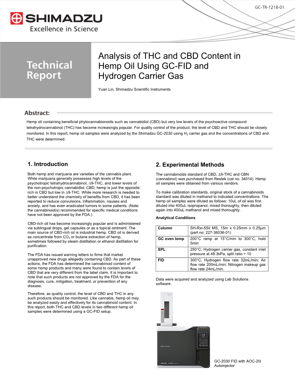 Analysis of THC and CBD Content in Hemp Oil Using GC-FID And