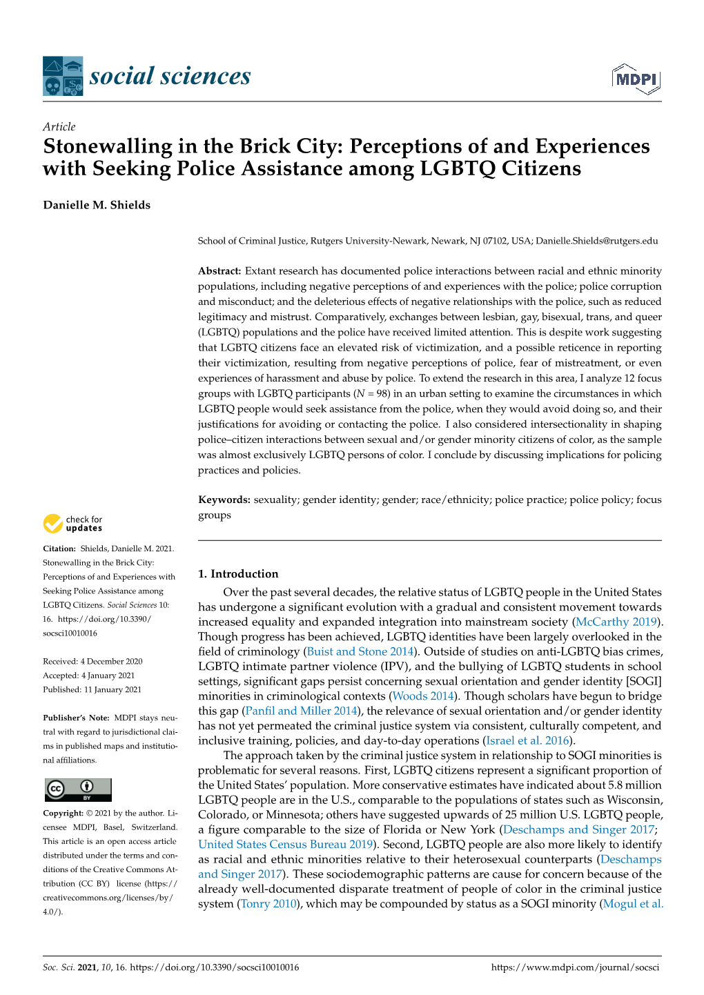 Perceptions of and Experiences with Seeking Police Assistance Among LGBTQ Citizens