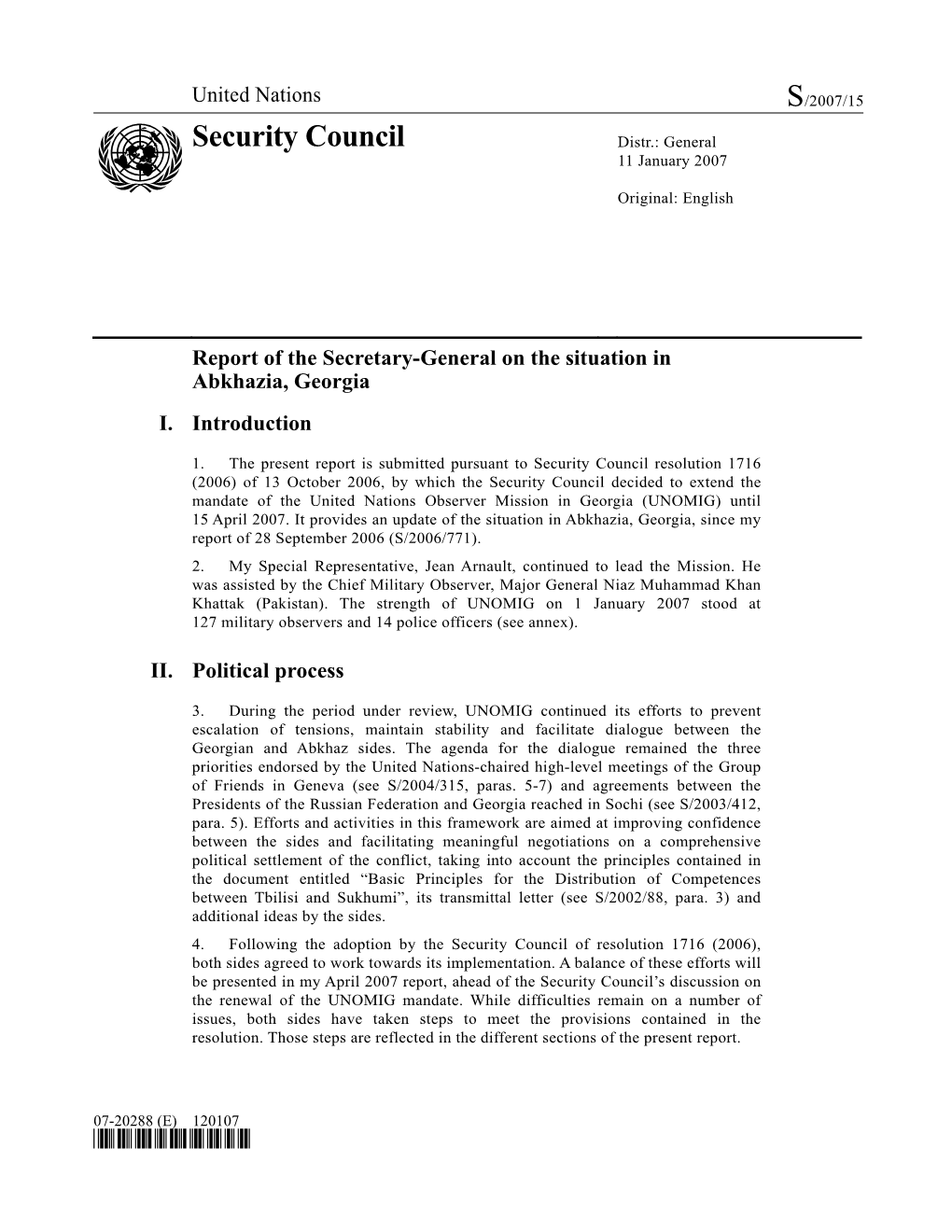 Security Council Distr.: General 11 January 2007
