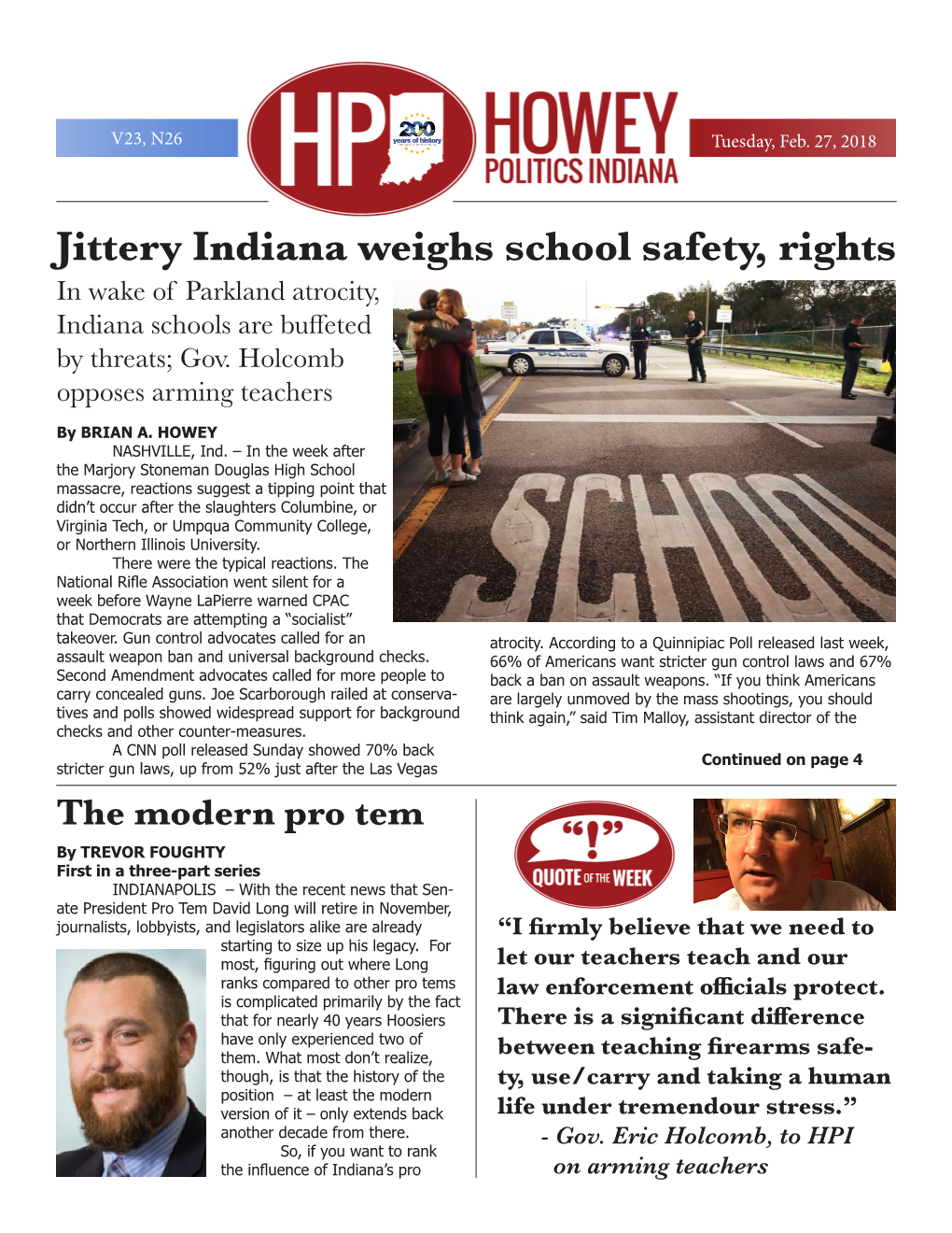Jittery Indiana Weighs School Safety, Rights in Wake of Parkland Atrocity, Indiana Schools Are Buffeted by Threats; Gov