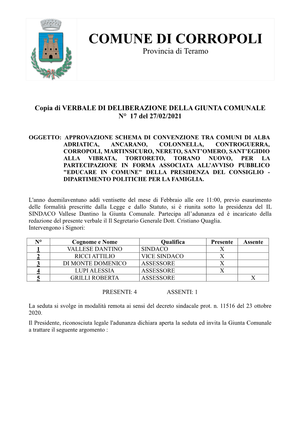 COMUNE DI CORROPOLI Provincia Di Teramo