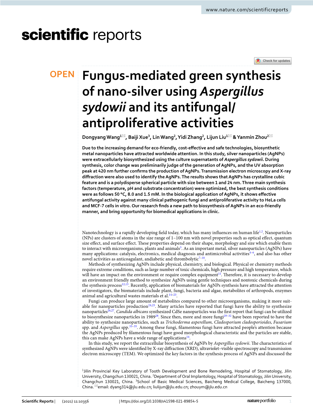 Fungus-Mediated Green Synthesis of Nano-Silver Using Aspergillus