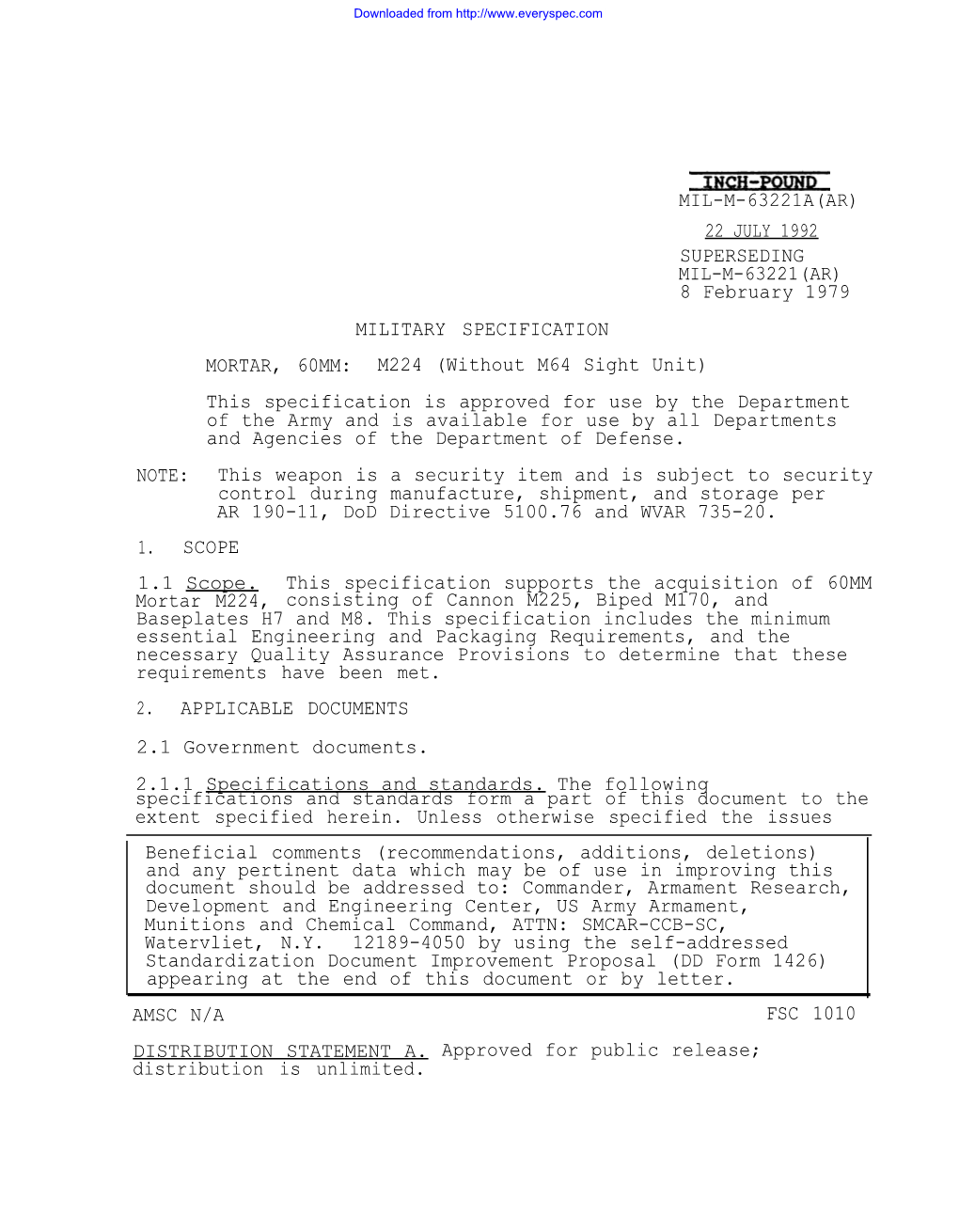 Mil-M-63221A(Ar) 22 July 1992 Superseding Mil-M-63221(Ar