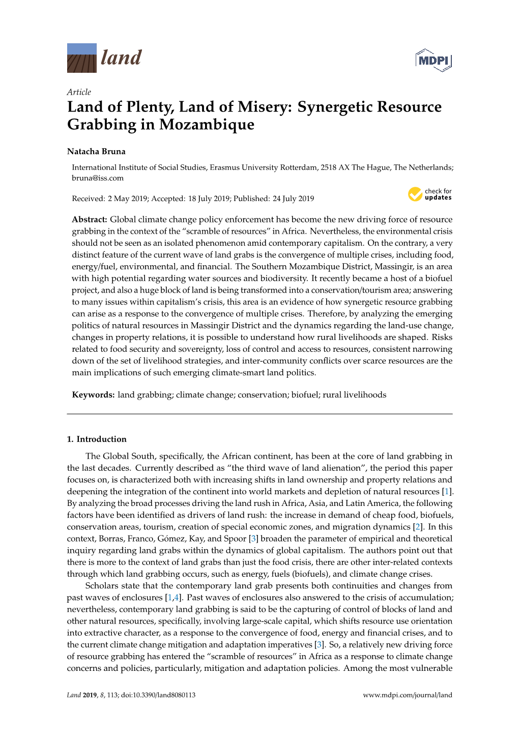 Synergetic Resource Grabbing in Mozambique