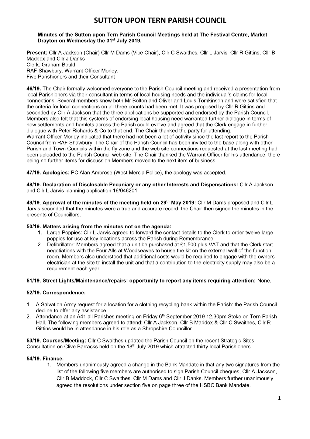 Sutton Upon Tern Parish Council