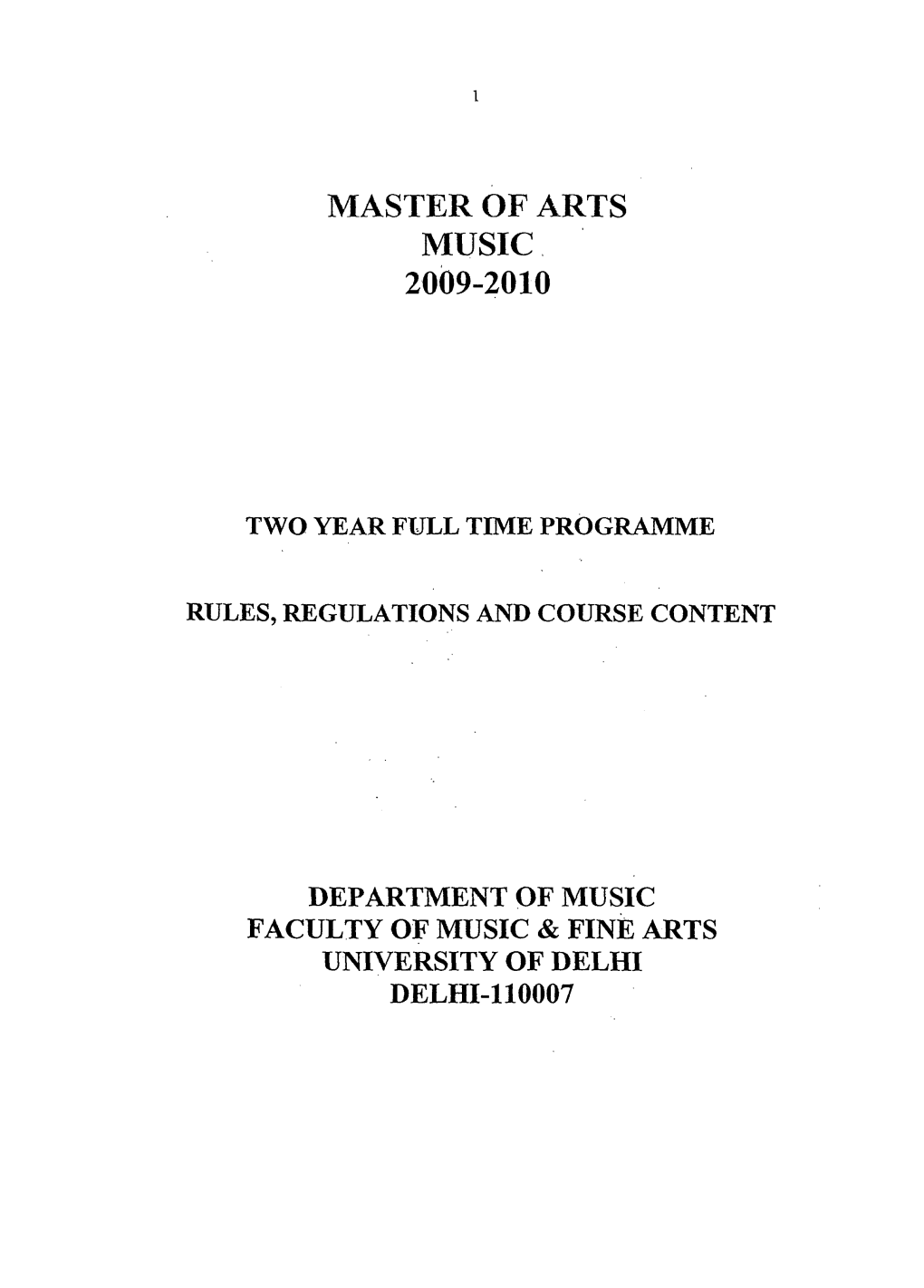 Master of Arts Music 2009-2010