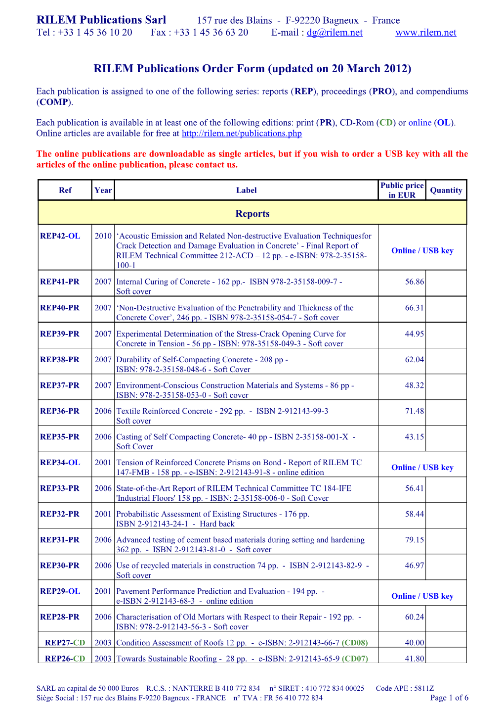 RILEM Publications Catalogue