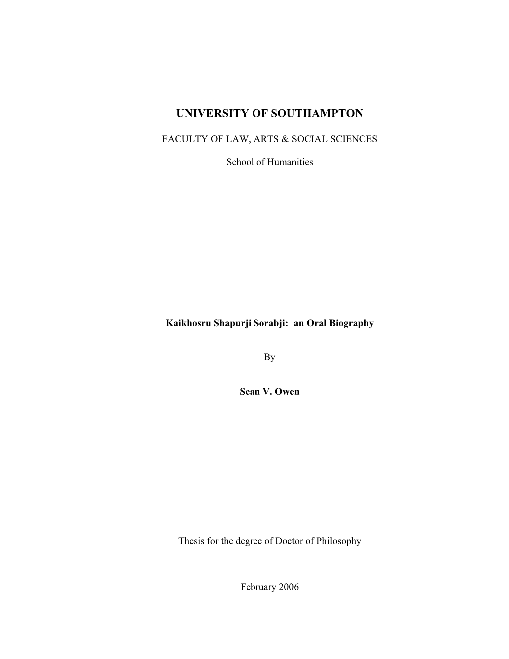 Phd Thesis, University of Southampton