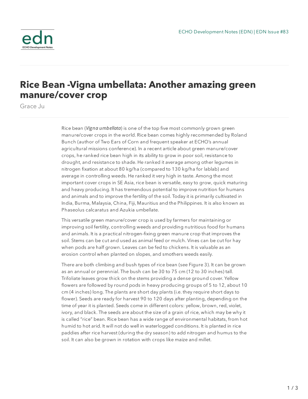 Rice Bean -Vigna Umbellata: Another Amazing Green Manure/Cover Crop Grace Ju