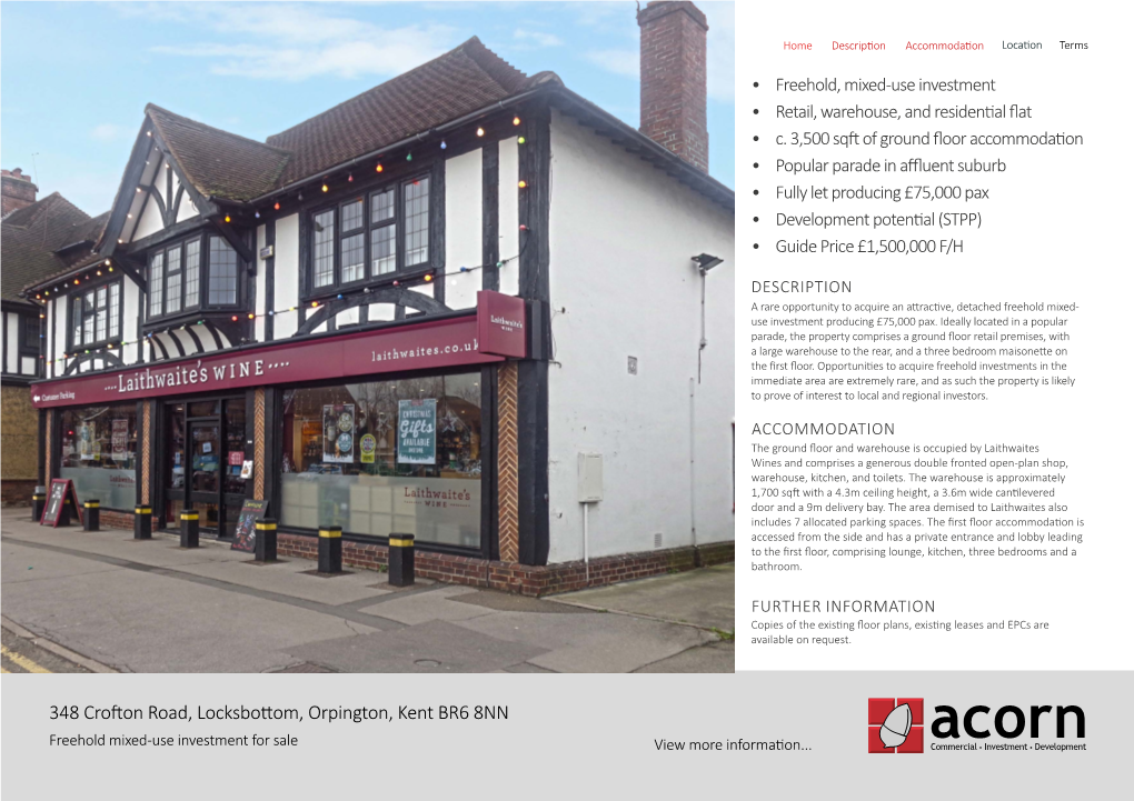 348 Crofton Road, Locksbottom, Orpington, Kent BR6 8NN Freehold Mixed-Use Investment for Sale View More Information