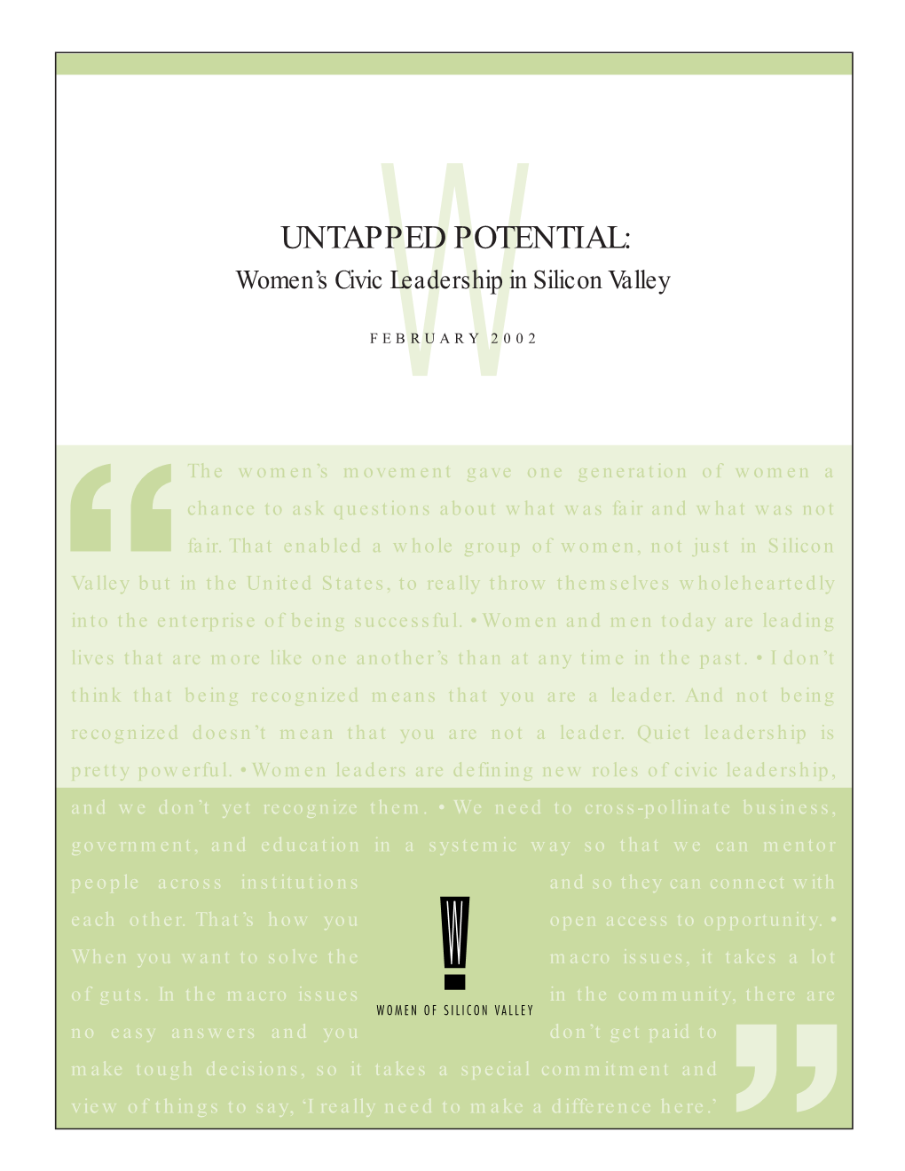 UNTAPPED POTENTIAL: Women’S Civic Leadership in Silicon Valley
