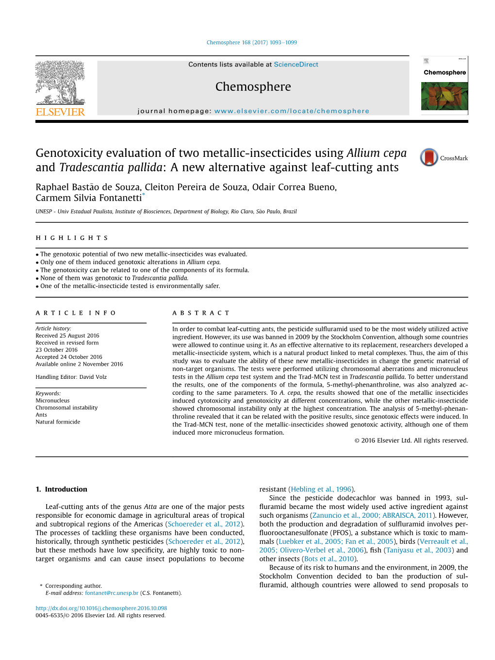 Genotoxicity Evaluation of Two Metallic-Insecticides Using Allium Cepa and Tradescantia Pallida: a New Alternative Against Leaf-Cutting Ants